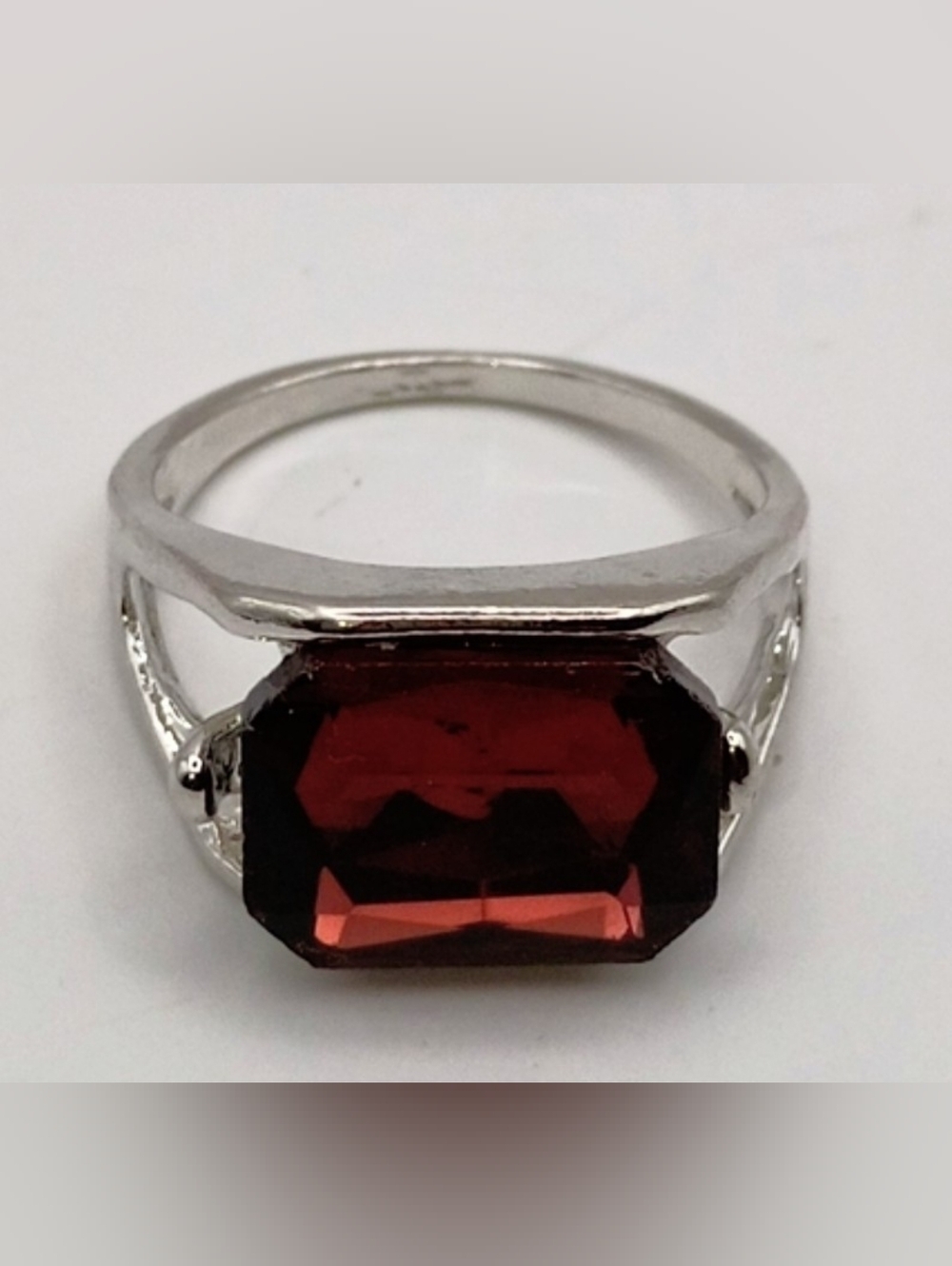 Silver Plated Brown Crystal Cocktail Ring Rectangular Statement Size 9.25